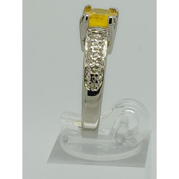 3CT Vintage Gold Plated Canary Yellow Radiant Sim Diamond CZ Engagement Ring 6 - Picture 5 of 10